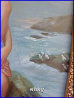 Vintage Oil Painting Of Nude Female Gilded Gold Wooden Frame Small Signed Bass