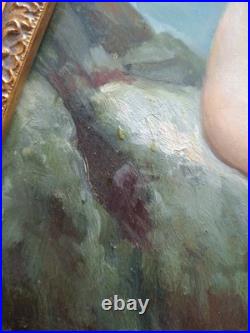 Vintage Oil Painting Of Nude Female Gilded Gold Wooden Frame Small Signed Bass