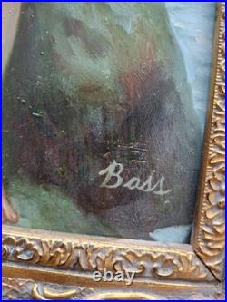 Vintage Oil Painting Of Nude Female Gilded Gold Wooden Frame Small Signed Bass