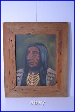 Vintage Oil Painting On Board Native American Chief Portrait Framed Signed