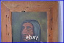 Vintage Oil Painting On Board Native American Chief Portrait Framed Signed