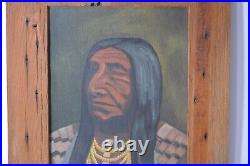 Vintage Oil Painting On Board Native American Chief Portrait Framed Signed