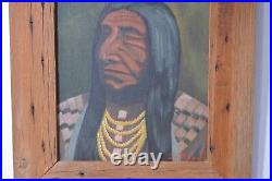 Vintage Oil Painting On Board Native American Chief Portrait Framed Signed