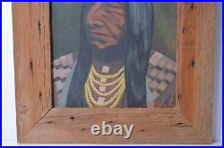 Vintage Oil Painting On Board Native American Chief Portrait Framed Signed