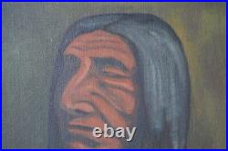 Vintage Oil Painting On Board Native American Chief Portrait Framed Signed