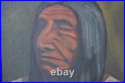 Vintage Oil Painting On Board Native American Chief Portrait Framed Signed