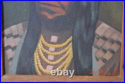 Vintage Oil Painting On Board Native American Chief Portrait Framed Signed