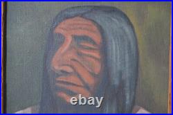 Vintage Oil Painting On Board Native American Chief Portrait Framed Signed