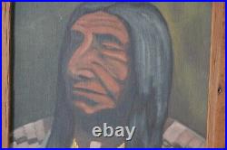 Vintage Oil Painting On Board Native American Chief Portrait Framed Signed