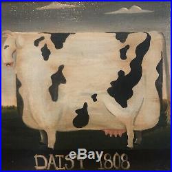 Vintage Oil Painting On Canvas, Signed, COW 1808 AMERICANA, Gold Frame 15x12