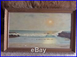 Vintage Oil Painting On Masonite Signed D Wennstram Seascape California Sunset