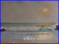 Vintage Oil Painting On Masonite Signed D Wennstram Seascape California Sunset