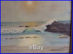 Vintage Oil Painting On Masonite Signed D Wennstram Seascape California Sunset