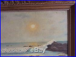 Vintage Oil Painting On Masonite Signed D Wennstram Seascape California Sunset
