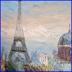 Vintage Oil Painting Paris Siene River France Original Artist Signed 36X24