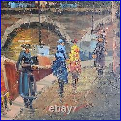 Vintage Oil Painting Paris Siene River France Original Artist Signed 36X24