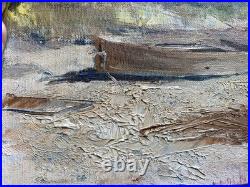 Vintage Oil Painting Plants & Boats by the Water Landscape Signed Connor
