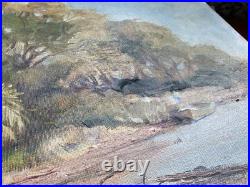 Vintage Oil Painting Plants & Boats by the Water Landscape Signed Connor