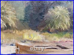 Vintage Oil Painting Plants & Boats by the Water Landscape Signed Connor
