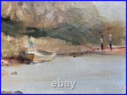 Vintage Oil Painting Plants & Boats by the Water Landscape Signed Connor