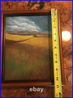 Vintage Oil Painting Prairie Wheat Mountains Framed Signed Sellars