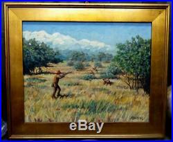 Vintage Oil Painting Randall Kahn American Impressionist Bird Hunting Landscape