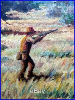 Vintage Oil Painting Randall Kahn American Impressionist Bird Hunting Landscape