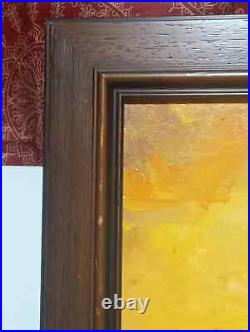 Vintage Oil Painting Sailboat Bright Yellow Sky Signed 22 x 28