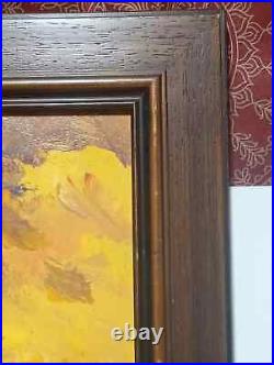 Vintage Oil Painting Sailboat Bright Yellow Sky Signed 22 x 28