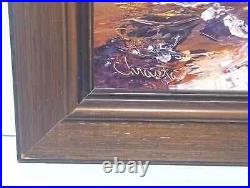 Vintage Oil Painting Sailboat Bright Yellow Sky Signed 22 x 28