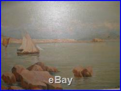Vintage Oil Painting Seascape Boats Scene Signed Ravel