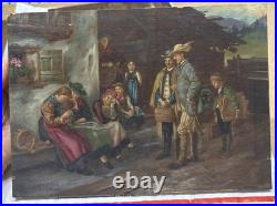 Vintage Oil Painting Signed F. V. Defregger Tyrolean Village, Rustic European