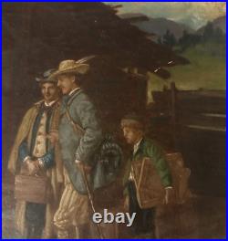 Vintage Oil Painting Signed F. V. Defregger Tyrolean Village, Rustic European