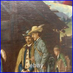 Vintage Oil Painting Signed F. V. Defregger Tyrolean Village, Rustic European