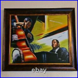 Vintage Oil Painting Signed Harris 29.5×25.5 Musical Jazz Funk Band Modern