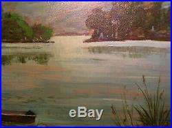 Vintage Oil Painting Signed Lake Mountain Landscape 50s Swanson