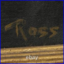 Vintage Oil Painting Signed Ross Man with Pipe & Book 20x16 Mid-Century