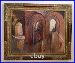 Vintage Oil Painting Signed Sandy Impressionist Carved Wood Art Deco Frame 24x20