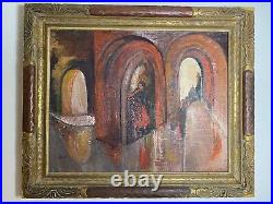 Vintage Oil Painting Signed Sandy Impressionist Carved Wood Art Deco Frame 24x20
