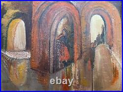 Vintage Oil Painting Signed Sandy Impressionist Carved Wood Art Deco Frame 24x20