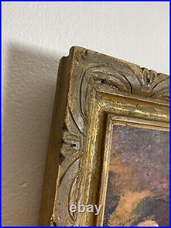 Vintage Oil Painting Signed Sandy Impressionist Carved Wood Art Deco Frame 24x20