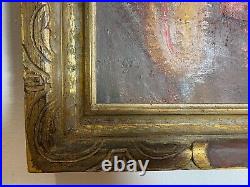 Vintage Oil Painting Signed Sandy Impressionist Carved Wood Art Deco Frame 24x20