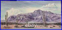 Vintage Oil Painting Superstition Mountains Arizona Signed F Krappel 14 X 30