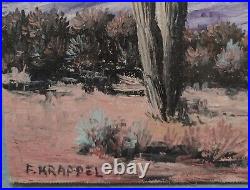 Vintage Oil Painting Superstition Mountains Arizona Signed F Krappel 14 X 30