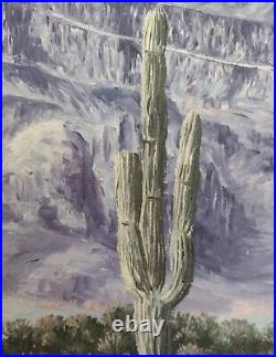 Vintage Oil Painting Superstition Mountains Arizona Signed F Krappel 14 X 30