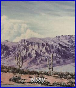 Vintage Oil Painting Superstition Mountains Arizona Signed F Krappel 14 X 30