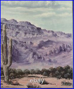 Vintage Oil Painting Superstition Mountains Arizona Signed F Krappel 14 X 30