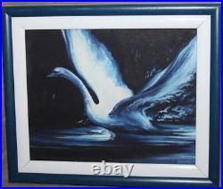 Vintage Oil Painting Swan Signed
