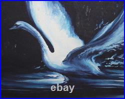 Vintage Oil Painting Swan Signed