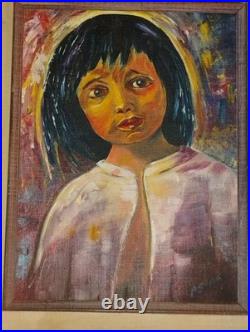 Vintage Oil Painting Young Girl Signed Original